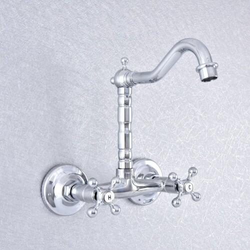 Polished Chrome Wall Mounted Two Handles Kitchen Sink Bathroom basin Faucet mixer tap Bsf784