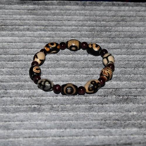 Tibet Multi-pattern Totem Old Weathered Agate DZI Beaded Bracelet Mens and Womens Amulet Bracelet Free Shipping