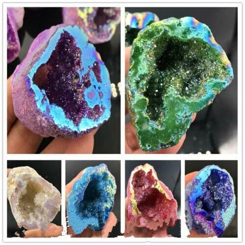 Titanium agate crystal cave natural quartz crystal energy cluster rainbow mineral healing home decoration