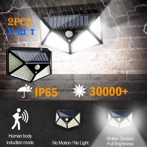 100 LED Solar Outdoor Waterproof Wall Lamp Decorate Courtyard Garden Villa PIR Corridor Balcony SMD2835 Lamp Beads Aplique Pared
