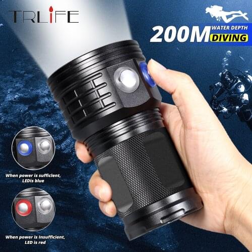 Ultra Bright Diving Flashlight LED Scuba Underwater 500M LED Dive Torch Light Waterproof Photography White Blue Red 18650 Lamp