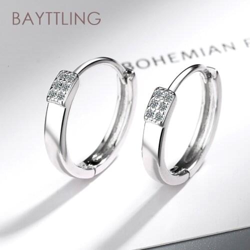 BAYTTLING 925 Sterling Silver 13/16MM Shiny Round Zircon Hoop Earrings For Women Fashion Wedding Jewelry Gifts