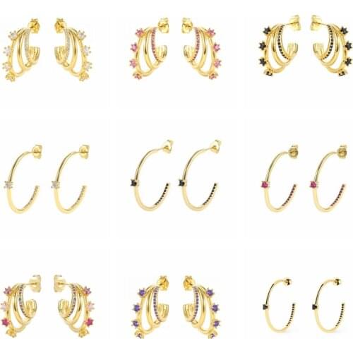 AIDE 2021 Trend 925 Sterling Silver Stud Earrings For Women Piercing Gold Earring Jewelry Gifts Pendientes Brincos Aros Colores