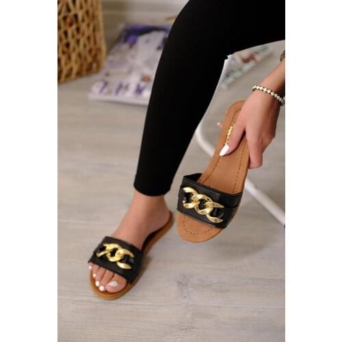 Benita Gold Chain Buckle Detail Women Slippers