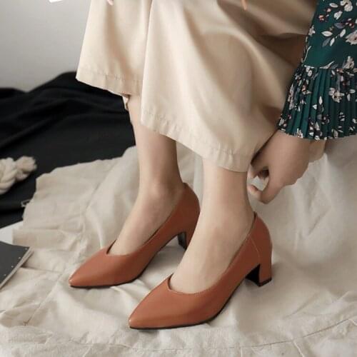 Big Size 9 10 11 12 13 14 15 16 17 ladies high heels women shoes woman pumps Pure-colour thick-heeled pointed single shoes