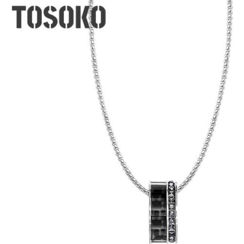 TOSOKO Stainless Steel Jewelry Roller With Black Zircon Lovers Necklace Womens Fashion Clavicle Chain BSP1007