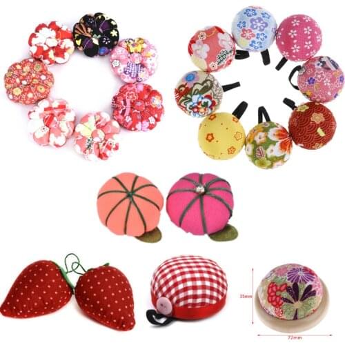 1Pc Pumpkin Ball Shaped DIY Craft Needle Pin Cushion Holder With Wood Bottom Sewing Pin Cushion Home Sewing Tools Accessory