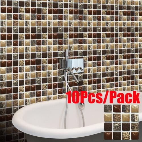 10Pcs/Pack PVC Waterproof Self Adhesive Wallpaper Kitchen Oil-Proof Bathroom Toilet Wall Sticker Mosaic Imitation Tile Sticker