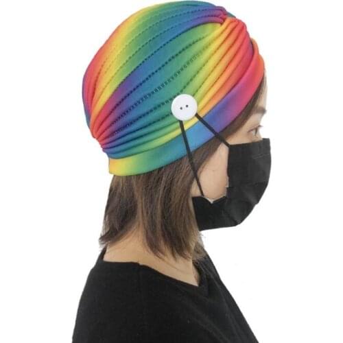 2020 Face Mask Button Hairband Wide Turban Lady Yoga Sports Headband Rainbow Print Twisted Head Wrap Adult Women Elastic Hair Ba