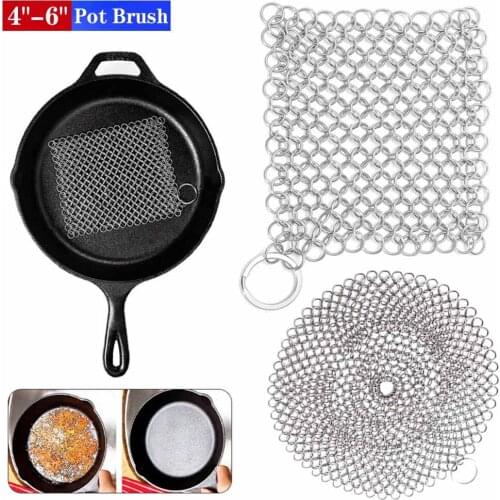 4in-6in 304 Cast Iron Cleaner Kitchen Rust Pot Pans Cleaning Scrubber Steel Rust Remover Scraper Brush Kit Metal Cleaning Brush