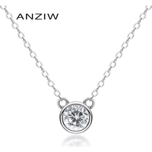 925 Sterling Silver White Gold/ Yellow Gold/Rose Gold Color 0.5 Carat Solitaire Round Created White Sapphire Necklace