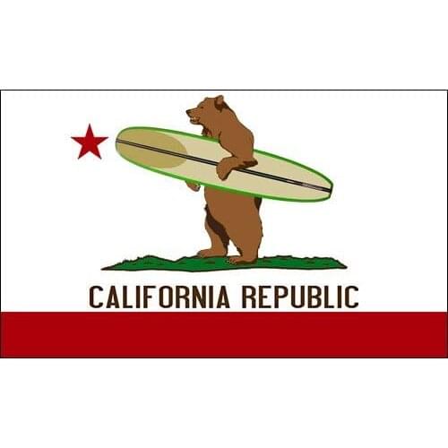 American Vinyl California Surfing Bear Sticker (surf Board Flag Surfer ca Republic)