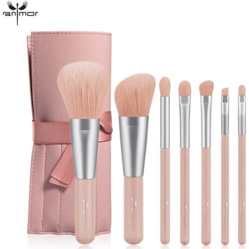 ANMOR 7Pcs Makeup Brushes Set Powder Blending Angled Shading Eyebrow Contour Make Up Brush With Bag Beauty Tool Recommendation