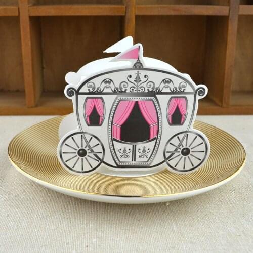 Free Shipping 50pcs Pink princess carriage candy box Continental personality Creative favor box wedding candy gift favour box