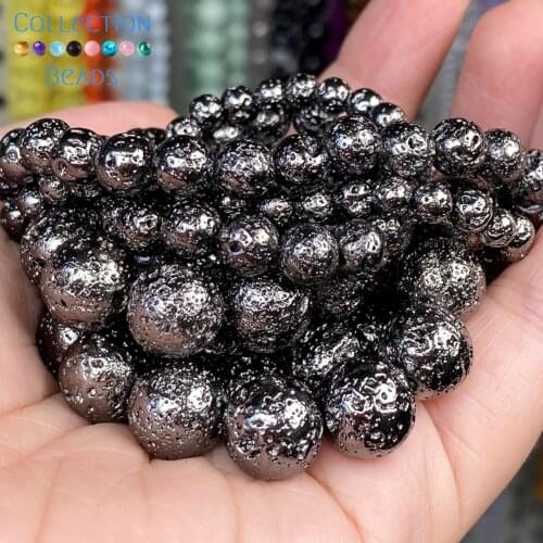 4/6/8/10mm Natural Stone Beads Black Lava Hematite Stone Loose Round Beads For Jewelry Accessories Making Bracelet 15