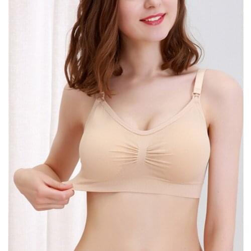 Nursing Bra For Women Thin Breast-Feeding Bra Seamless Front Buckle Pleated Wirefree Elastic Adjustable Gathering