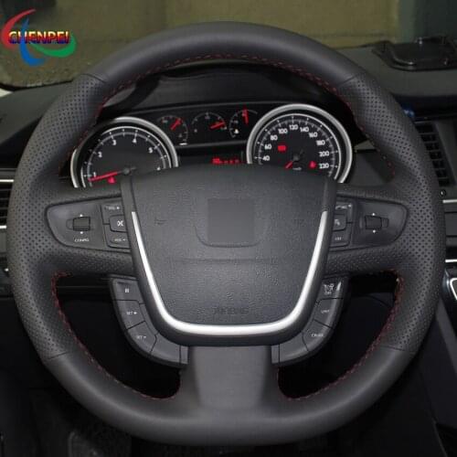 DIY Hand-Stitched Black Leather Steering Wheel Cover For Peugeot 508 2011-2018 508 SW 2011-2018 Car Interior Accessories