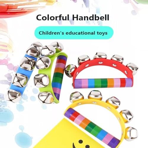 Baby Wooden Toys Stick 5Jingle Kids Children Bells Rainbow Hand Shake Bell Rattles Baby Educational Toy Random 0 12 Months