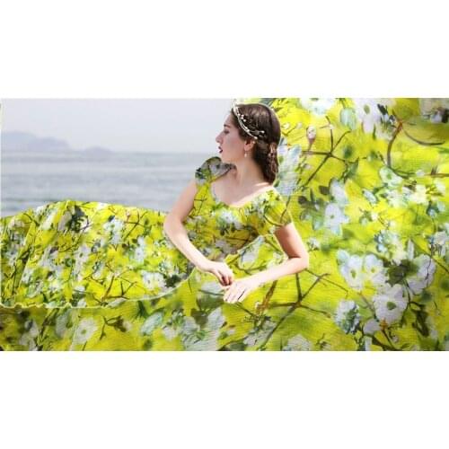Designer 8mm 100% natural mulberry silk chiffon fabric Yellow flowers print shirt cloth decoration scarf tissus african fabric