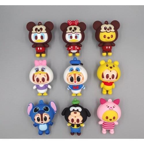 6 CM Creative 2 In 1 Action Figure Model Disney Cartoon Anime Stitch Winnie The Pooh Donald Duck Mickey Mouse Minnie Doll Toys