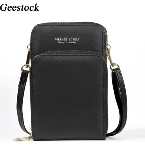 Geestock Coin Purse Phone Case Women Little Purses Red Mini Wallet Large Capacity Zipper Closure Luxury Leather Cross-Body Bag