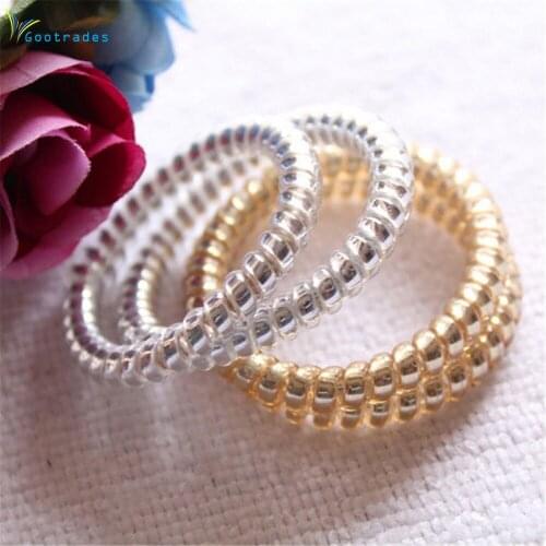 Gootrades 5PC Hot Sell Gold/Silver Elastic Rubber Telephone Wire Hair Rope Ponytail Holder Party Hairband Hair Band Accessories