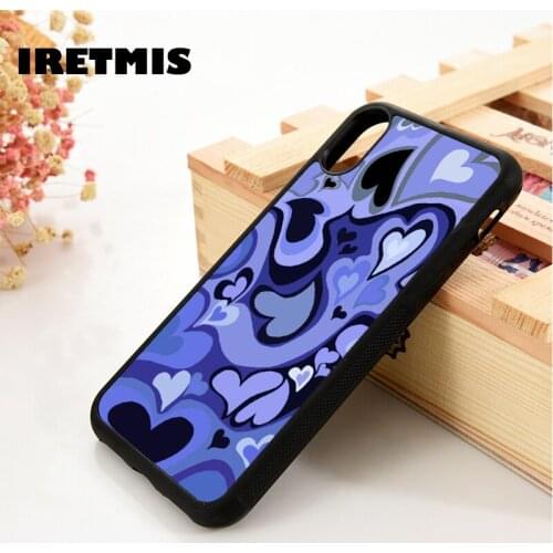 Iretmis 5 5S SE 6 6S Silicone Rubber Phone Case Cover for iPhone 7 8 Plus X Xs 11 12 MINI Pro Max XR Love Purple Hearts Pattern