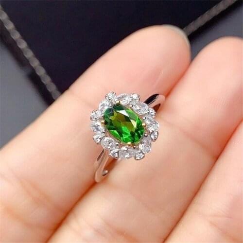 WEAINY Natural Diopside Ring,Exquisite Engagement Proposal Ring,Natural Green Gemstone Ring,Birthstone