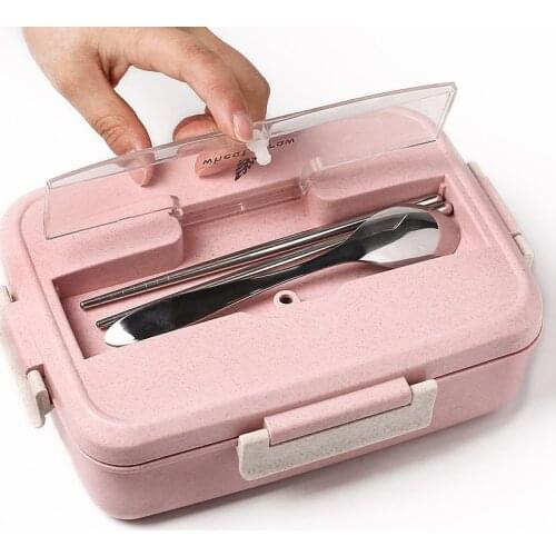 TUUTH Microwave Lunch Box Wheat Straw Dinnerware Food Storage Container Children Kids School Office Portable Bento Box
