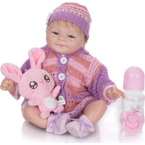 New face bebe doll reborn toddler girl princess doll in Purple plush clothes cotton body silicone doll childen newborn baby toy