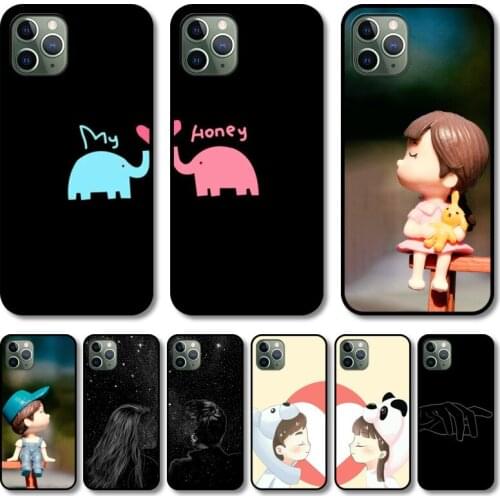Lovely couple Phone Case cover For iphone 12 pro max 11 8 7 6 s XR PLUS X XS SE 2020 mini black cell shell