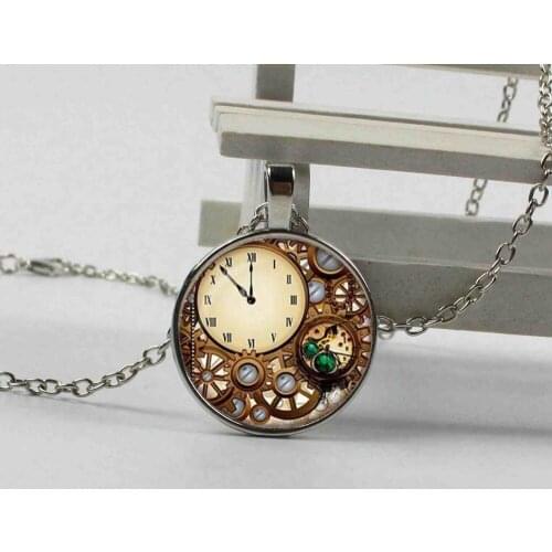 2018 new 3 color steampunk watch glass dome pendant necklace charm personality mechanical watch pendant jewelry