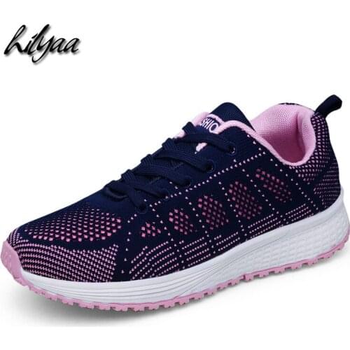 2019 New Woman Sneakers Knitted Mesh Flats Shoes Female Lace-up Casual Outdoor Flats Shoes Soft Breathable Running Sneakers Lady