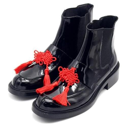 New winter black men ankle boots Chinese knot men shoes slip on fashion genuine leather western chelsea boot mens boots