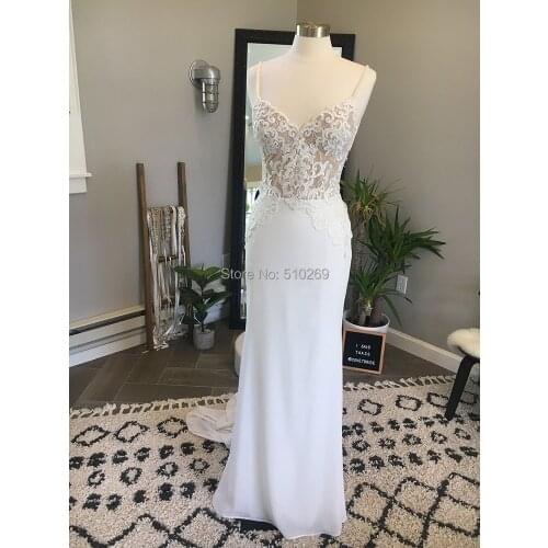Modern Crepe Wedding Gown Lace Bodice Straps Open Back Bridal Gowns Wedding Dress Vestidos De Noiva Custom Made Casamento