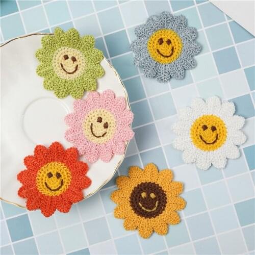 WhatIlife Smiley Face Sunflower Embroidery Patch Sew On Cloth Appliques Sticker DIY Garment Backpack Decoration Accessorise