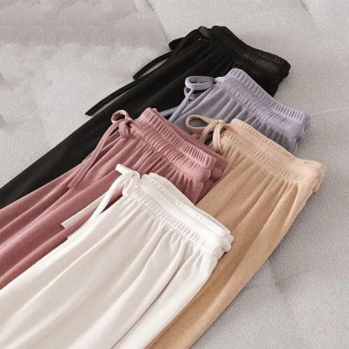 Women Pants 2021 Womens High Waist Loose Cropped Pants Spring And Summer Casual Pants Elastic Waist Pantalones De Mujer