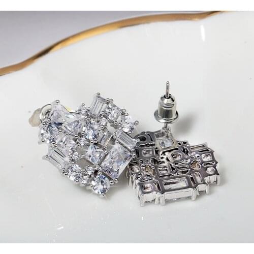 S925 Sterling Silver Diamonds Wedding Earring for Women Cute Heart Fine Jewelry 925 Silver Earrings Engagement Earrings Women