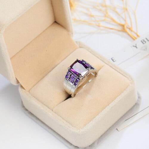 Purple Zircon wide Rings For Women Silver Color Filled Multicolor Birthstone Ring Exquisite Wonderful Women Jewelry