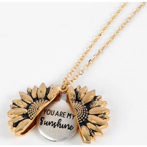 You Are My Sunshine Sunflower Necklace For Women Open Locket Engrave Letter Pendant Necklace Friendship Gifts Vintage Jewelry