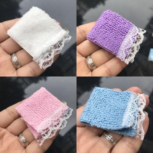 1:12 Mini Doll House Bathroom Shower Lace Towel Soft Dollhouse Cute Decoration For Doll Bathroom
