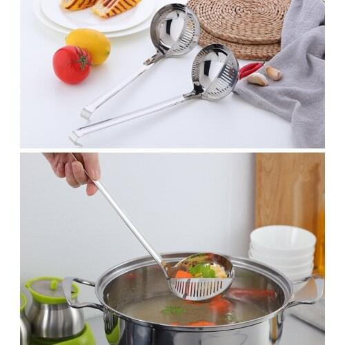 1PC 304 Stainless Steel Mirror Polish Soup Spoon With Filter Colander Scoop Cooking Tools Kitchen Accessories PL 004