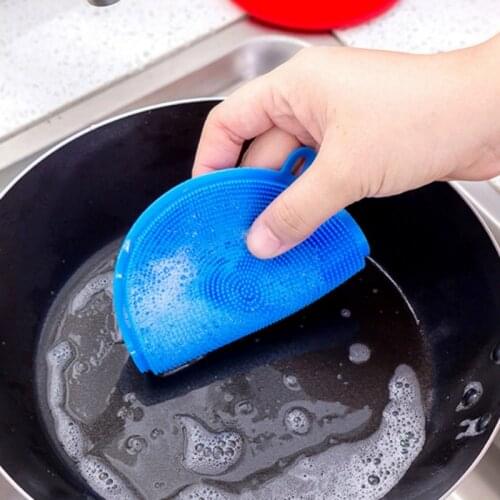 1 pc Scouring Pad Multifunctional Silicone Dish Washing Bowl Brush Household Cleaning Circular Heat-proof Soft Cleaner