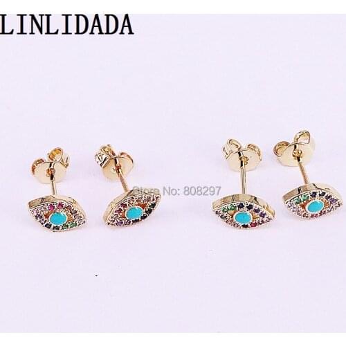 10Pair Gold Color Micro Pave CZ Zircon Eye Stud Earrings For Women /girls Jewelry Gift