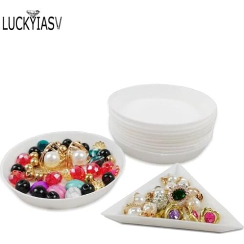 10pcs White Triangle Round Plastic Rhinestones Beads Crystal Nail Art Sorting Trays Nail Items Storage Display Stand Tool
