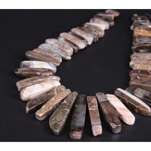 15.5"/strand Natural Grey Brown Ocean Agates Gems Top Drilled Slice Point Beads,Raw Stone Stick Pendant Necklace DIY Supplier