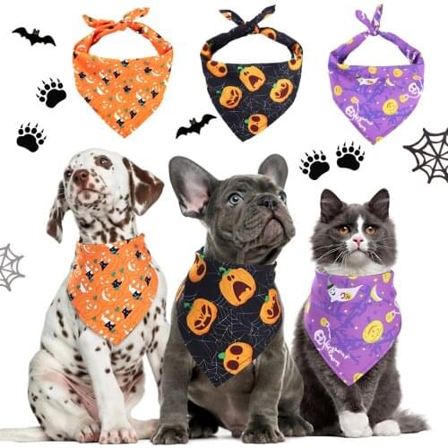 3PCS Pet Scarfs Triangle Pumpkin Funny Dog Bandanas Dog Kerchiefs Pet Bandana Dog Accessories for Halloween Party Decor