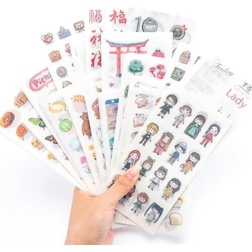 6sheet/Pack Kawaii Cartoon Girls Flowers Washi Paper Stickers Decoration DIY Diary Scrapbooking Mobile Stickers Stationery Gift