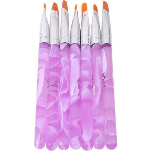 7pcs/set DIY Nail Tools New Fashion Flat UV Gel Acrylic Nail Brush Set Nail Art Painting Purple Pen Design Builder Salon Tip