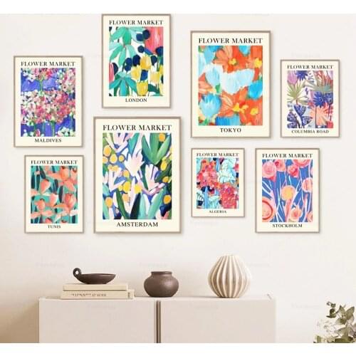 Abstract Oil Painting Flower Market Canvas Painting Modern Nordic Home Decoration Wall Art Posters and Prints for Living Room